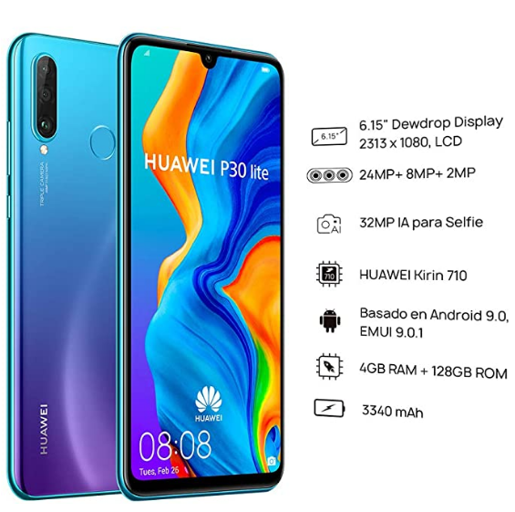 Huawei P30 Lite (128GB, 4GB RAM) 6.15" Display, AI Triple Camera, Dual SIM Globa...